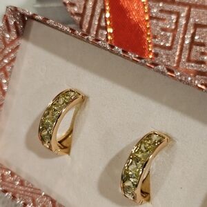 Peridot (CZ Simulated ) Hoop Earrings